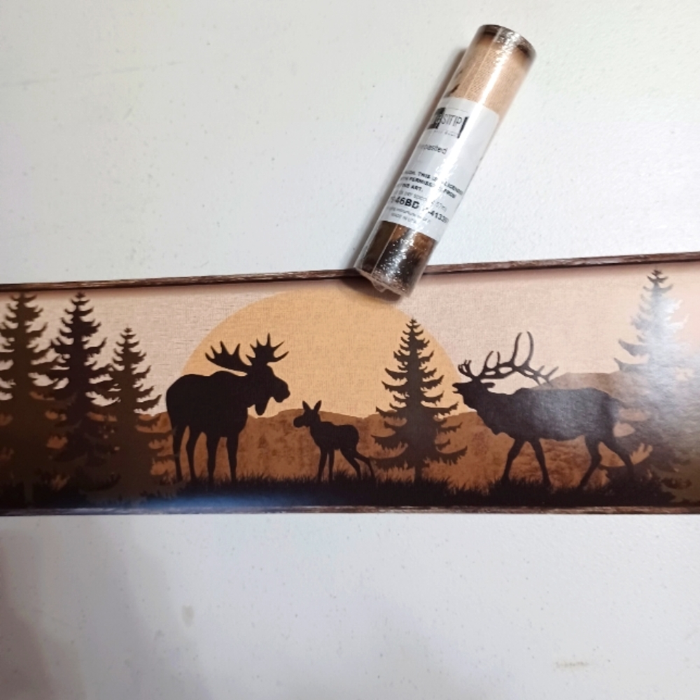 Wallpaper Border Scenic Wildlife Silhouette Burlap lodge